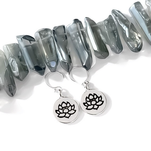 925 sterling silver lotus flower dangle earrings - Picture 5 of 9